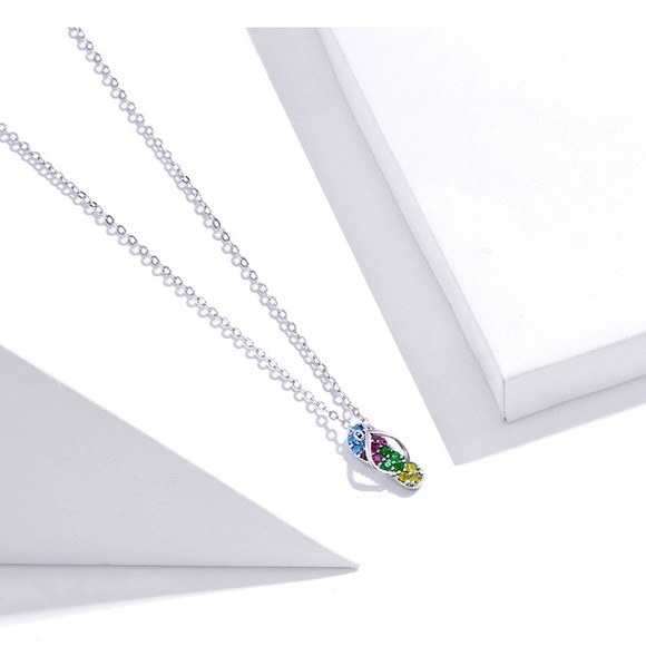 925 Sterling silver flip-flop necklace with multicolor CZ stones, 18 inch chain - Picture 4 of 9